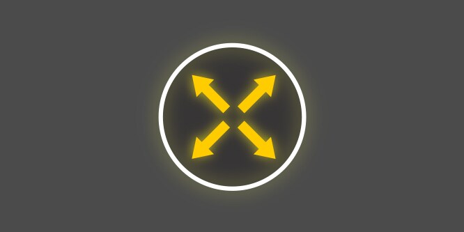 Icona gialla e bianca con 4 frecce che puntano verso l’esterno dal centro di un cerchio, su sfondo grigio scuro, che rappresenta elasticità in 4 direzioni.
